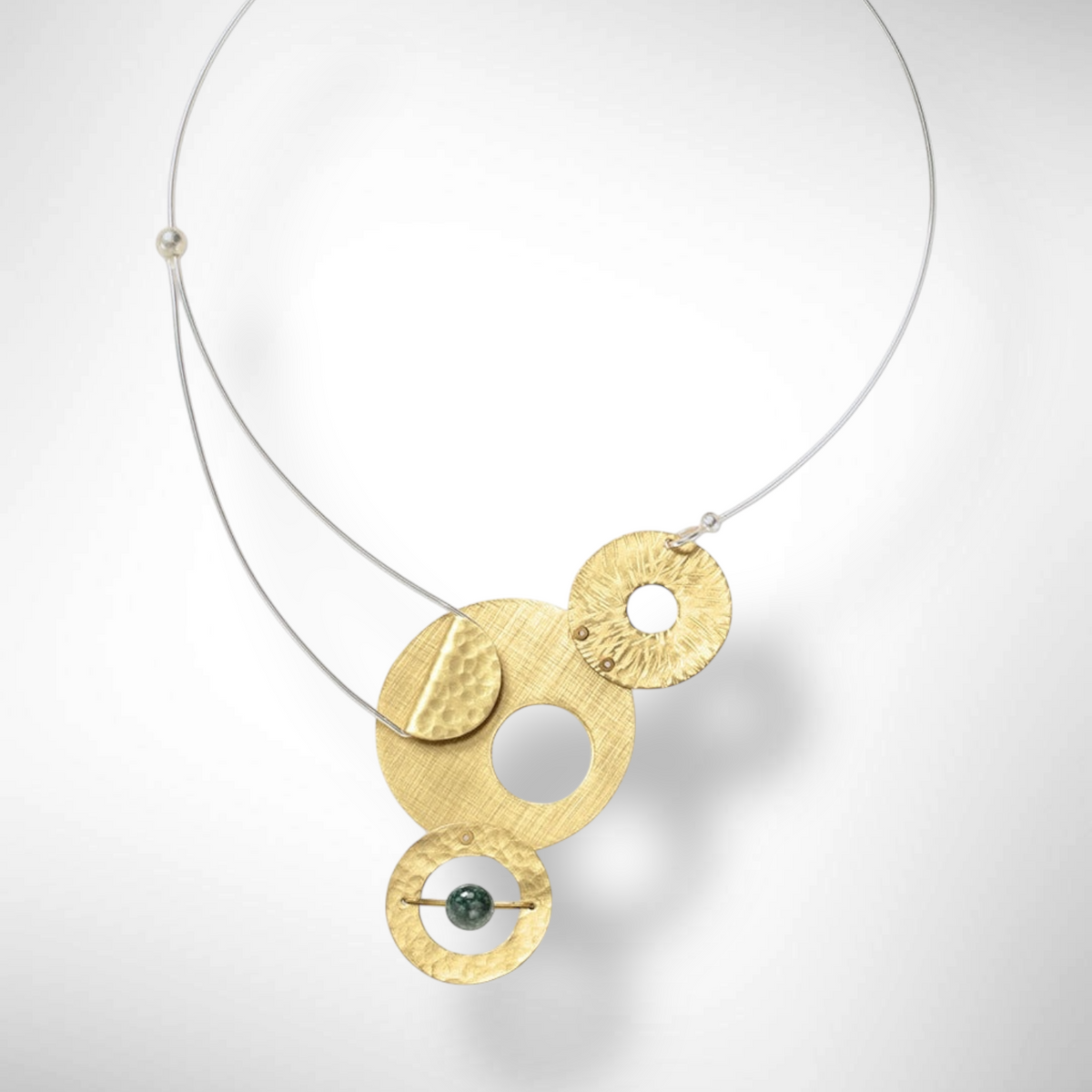 GEOMETRIC STUDIES | AXIS 3 Flat Metal Statement Necklace with Guatemalan Jade