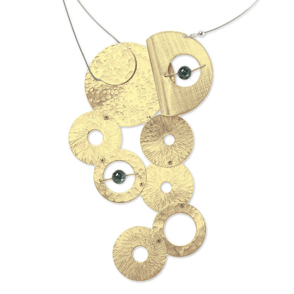 GEOMETRIC STUDIES | AXIS 8 Large Metal Focal Necklace with Suspended Jade
