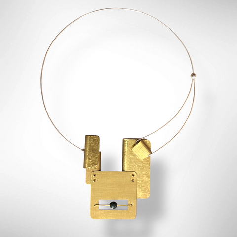 BOOK 4 Metal Statement Necklace with Front Closure from the SCULPTURAL Collection with Simulated Pearl or Jade option