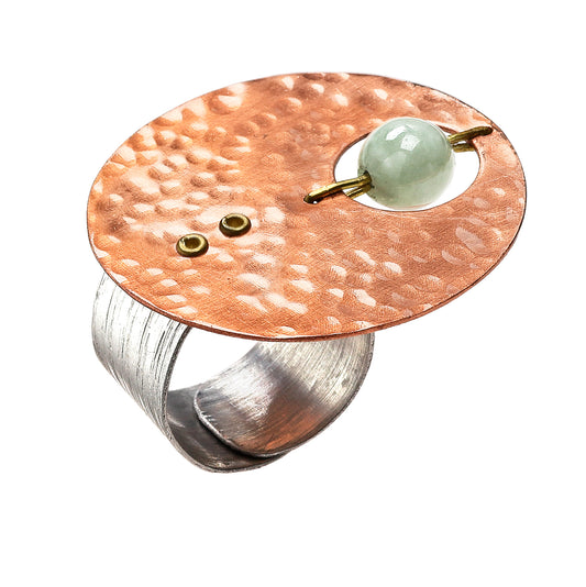 SCHEMA | AXIS Cross Finger Adjustable Metal Ring with Suspended Jade
