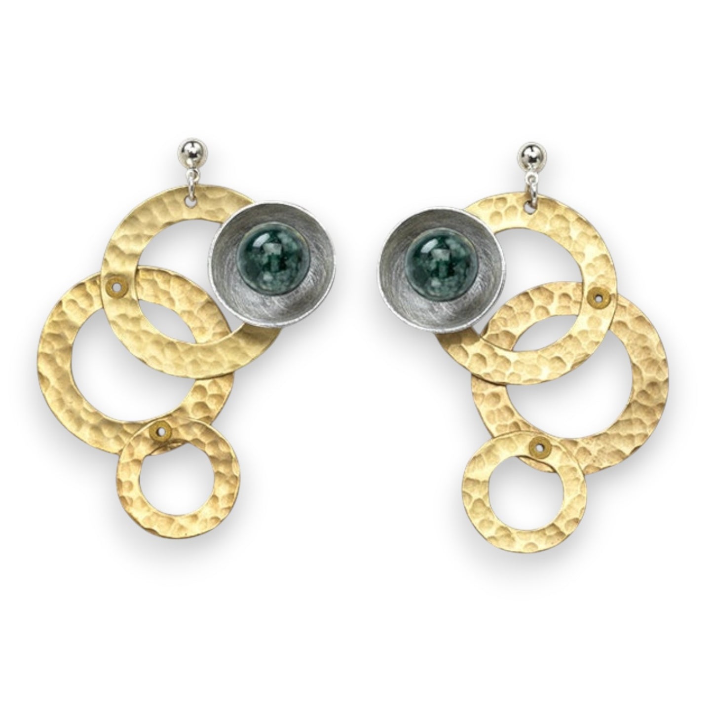 GEOMETRIC STUDIES | BROOK Dramatic Gold and Silvertone Post Earrings with Jade