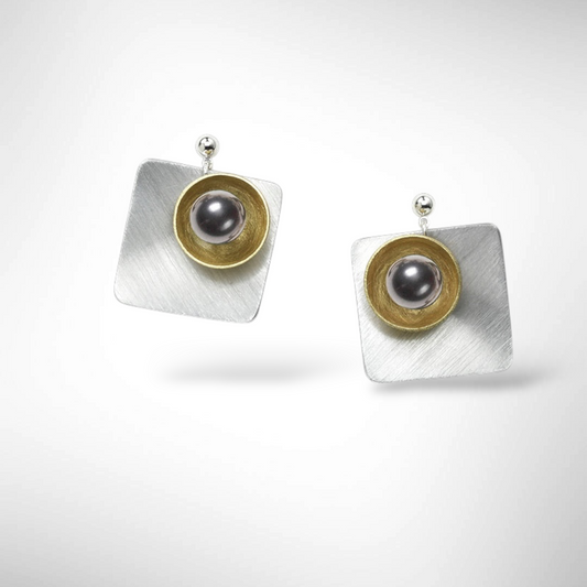 ECLECTICA | SPRAY Square Sculptural Mixed Metal Earrings - Copper or Aluminum