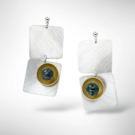 GEOMETRIC STUDIES |  SPRAY LONG Off Center Double Square Earrings