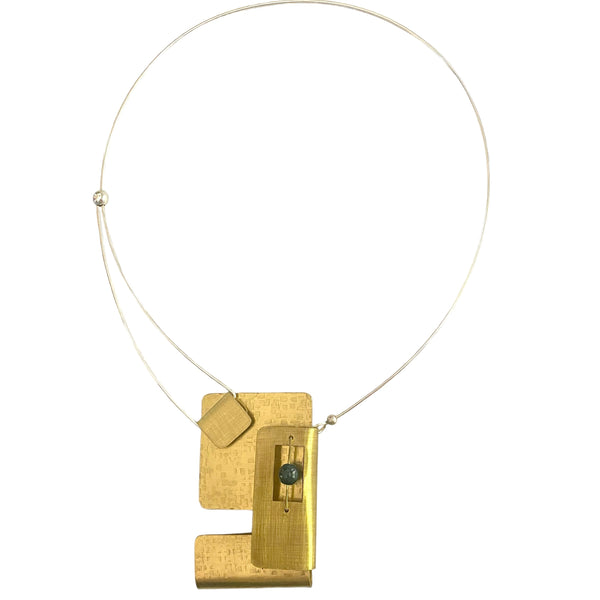BOOK 3 Overlapping Rectangles Metal Statement Necklace with Front Closure from the SCULPTURAL Collection with Simulated Pearl or Jade option