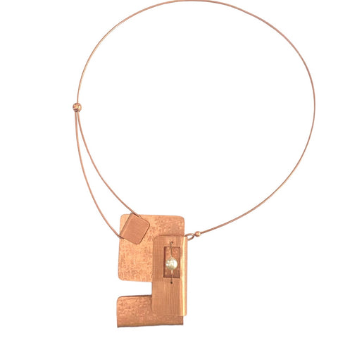 BOOK 3 Overlapping Metal Rectangles Statement Necklace with Front Closure and Simulated Pearl or Jade option