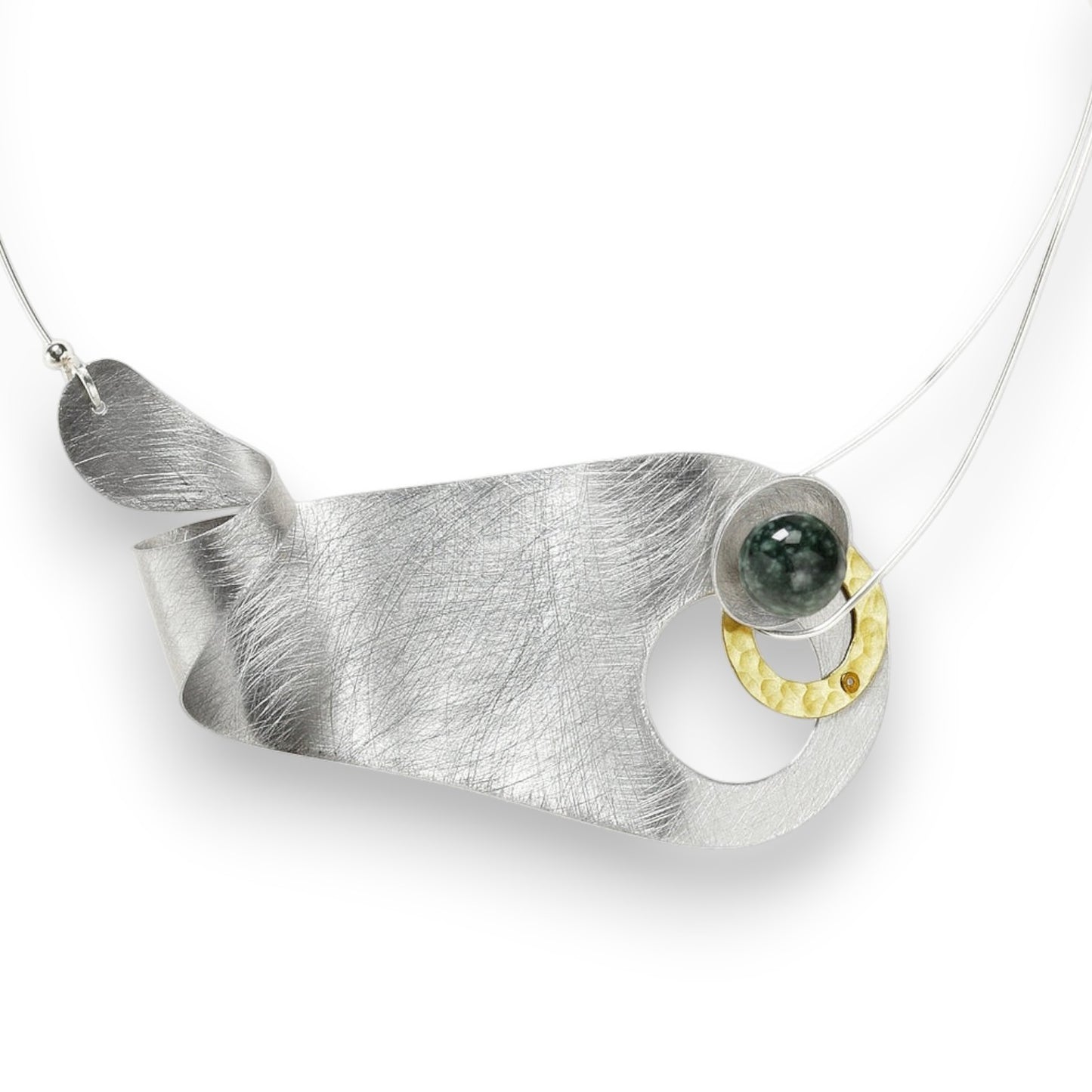 GEOMETRIC STUDIES | BRUSH Wavy Metal Statement Necklace Front Closure with Jade