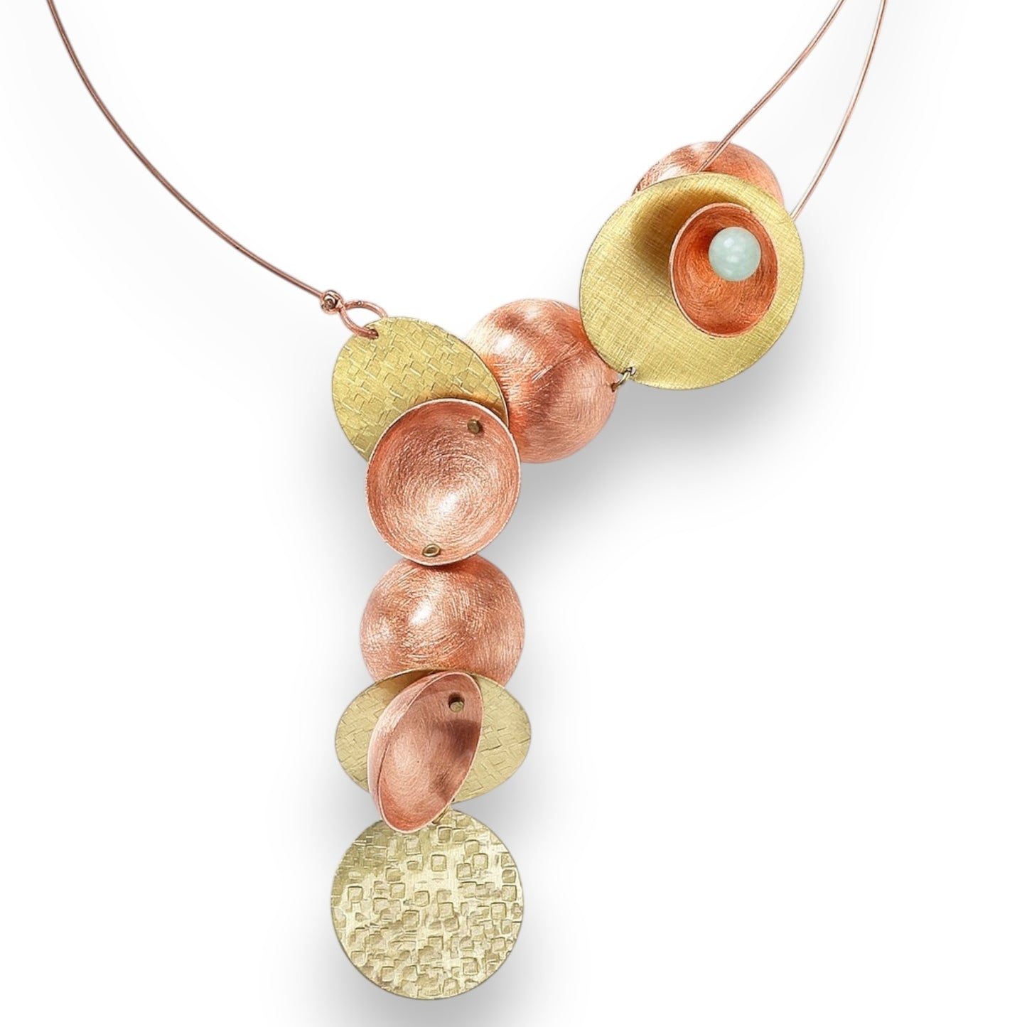 SCHEMA | CLOUD Asymmetrical Dangling Mixed Metal Statement Necklace with Front Closure and Jade