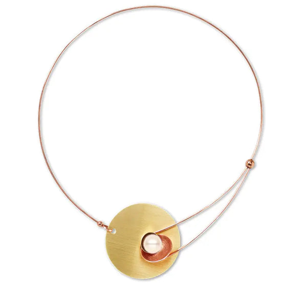 SOLSTICE Best Selling Elegant Small Angular Metal Necklace from the SCULPTURAL Collection with Simulated Pearl or Jade option