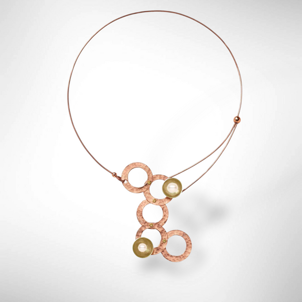 STREAM Small Cascading Mixed Metal Necklace from the SCULPTURAL Collection with Simulated Pearl or Jade option