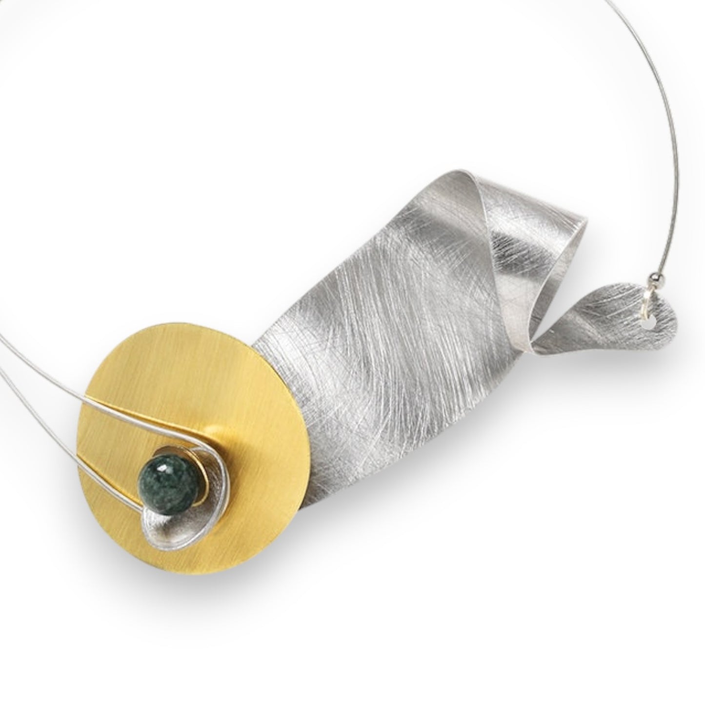 GEOMETRIC STUDIES | WIND Wavy Sculptural Metal Statement Necklace with Jade