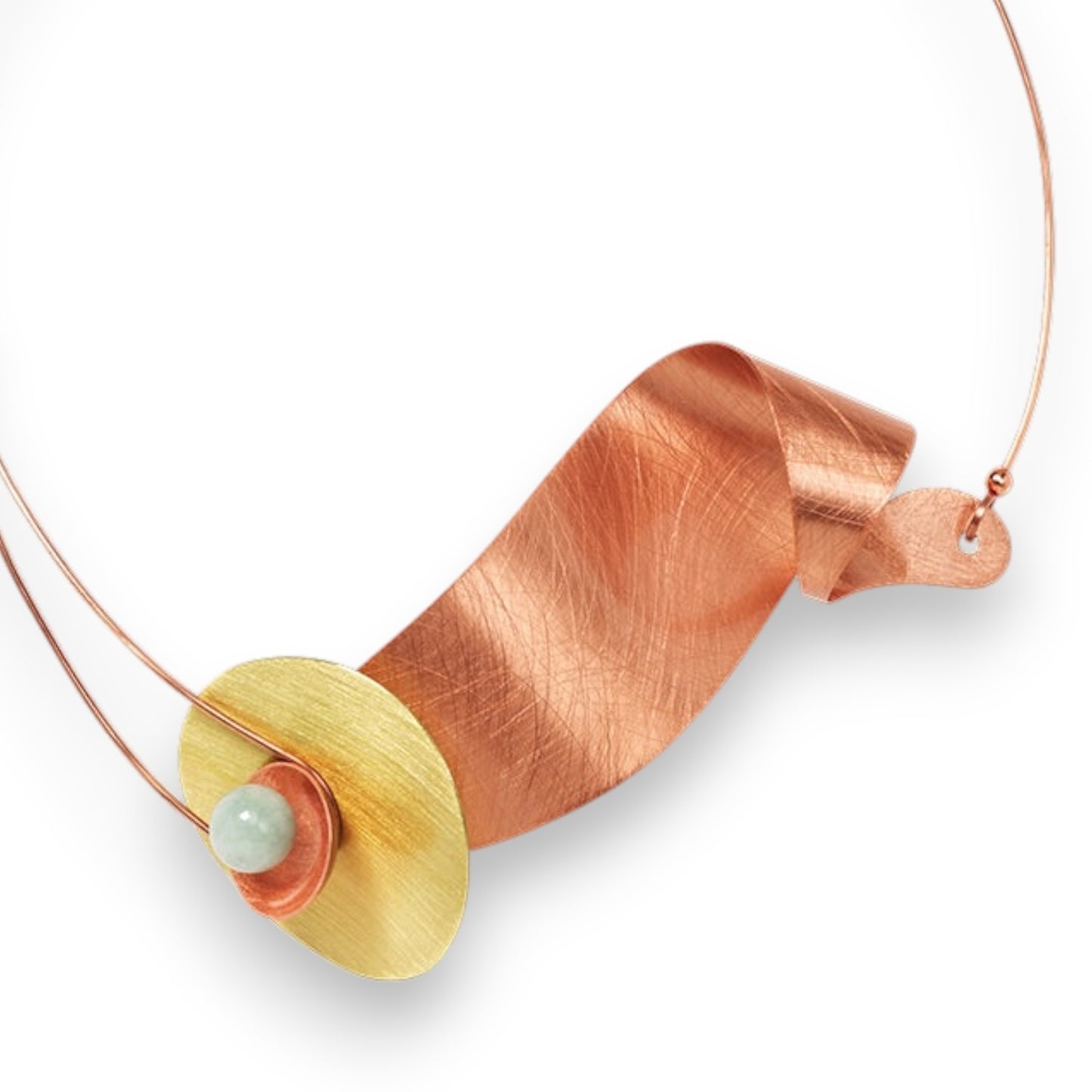 GEOMETRIC STUDIES | WIND Wavy Sculptural Metal Statement Necklace with Jade