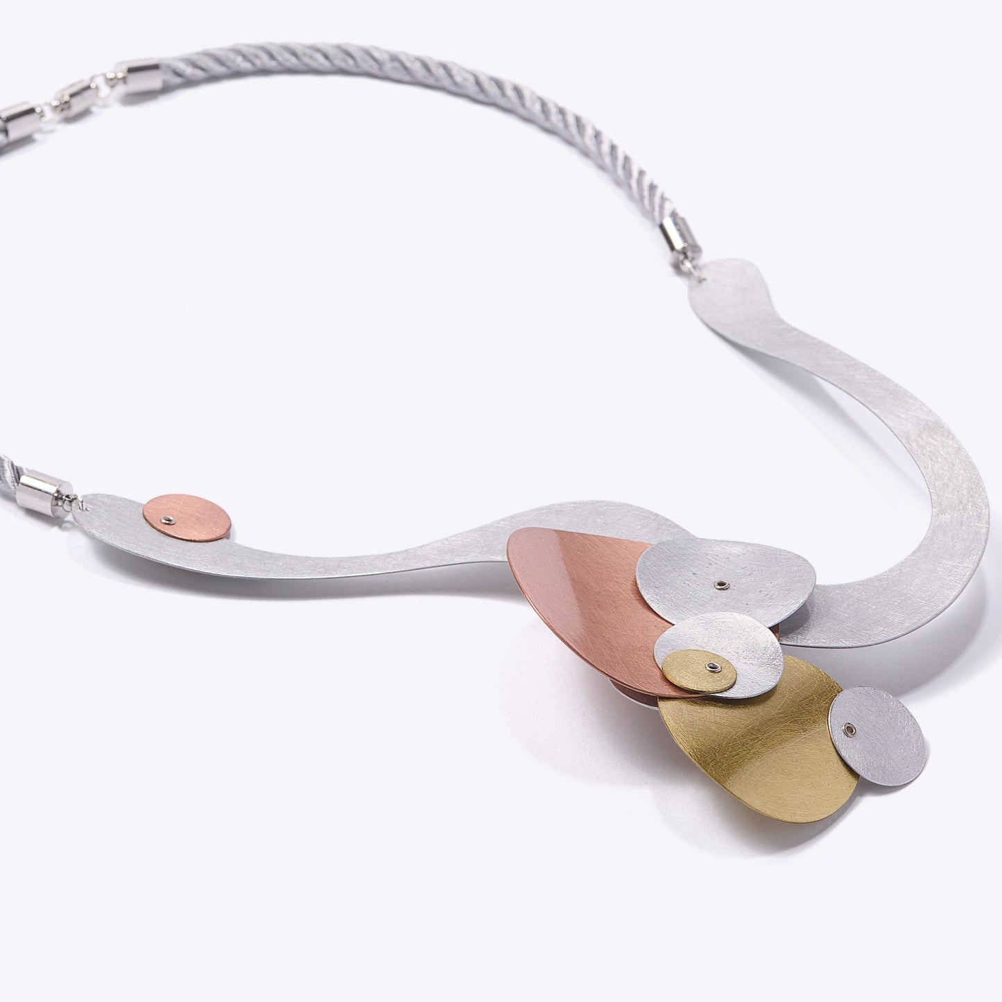 FLOAT 2 Tri-Metal Bubble Necklace, Aluminum Brass Copper Statement Piece