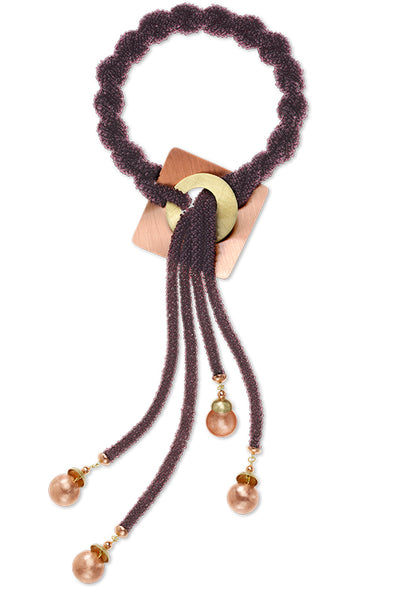MIST Dramatic Four Strand Czech Glass Hand-Sewn Lariat Necklace in purple or gun metal with Mixed Metals from the BEADED Collection