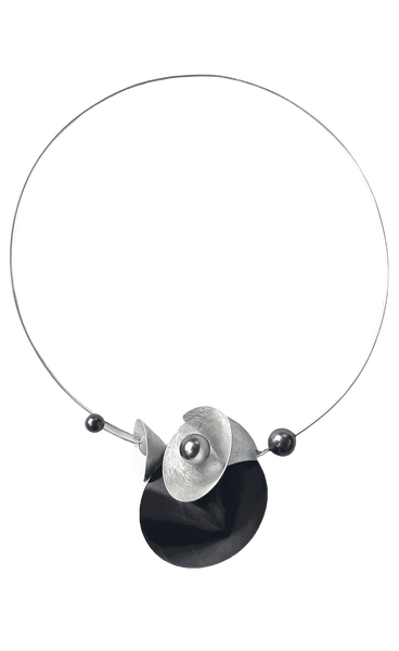 VOLUME 2 Record Vinyl is the Centerpiece of this Focal Necklace from the SOUND Collection with Recycled Record Vinyl and Simulated Pearls