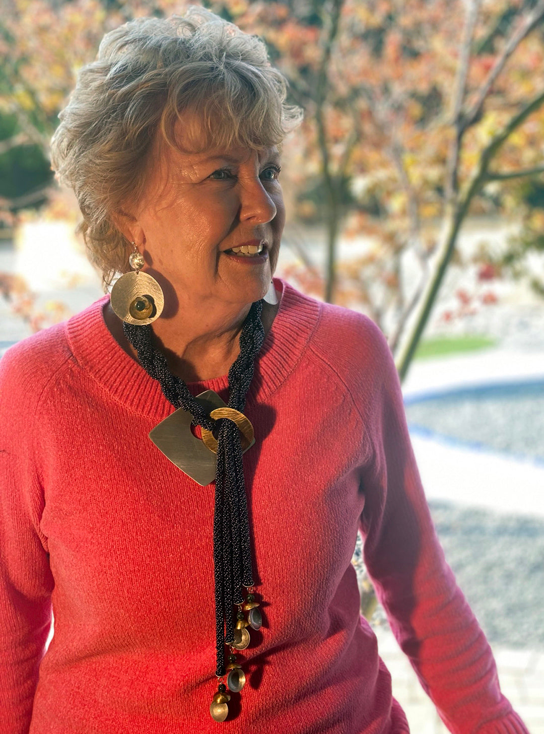 MIST Dramatic Four Strand Czech Glass Hand-Sewn Lariat Necklace in purple or gun metal with Mixed Metals from the BEADED Collection