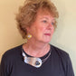 BRUSH Wavy Artistic Metal Statement Necklace with Front Closure from the SCULPTURAL Collection with Simulated Pearl or Jade option