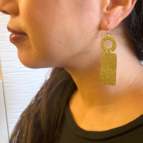 SWAY Everyday Disc and Rectangle Metal Dangle Earrings from the SCULPTURAL Collection