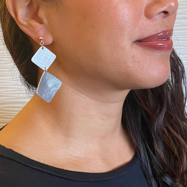 STEM Simple Double Angled Squares Metal Dangle Earrings from the SCULPTURAL Collection