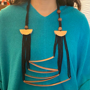 FILOMENA Long, Over the Head, Organic Textile and Wood Necklace