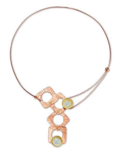 GROW Small Cubic Mixed Metal Necklace from the SCULPTURAL Collection with Simulated Pearl or Jade option