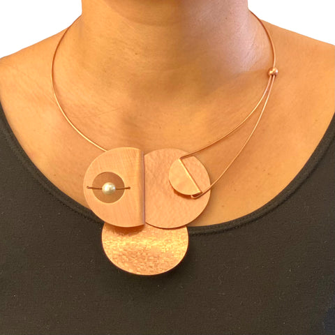 AXIS FOLD Medium Metal Focal Statement Necklace with Front Closure from the SCULPTURAL Collection with Simulated Pearl or Jade option