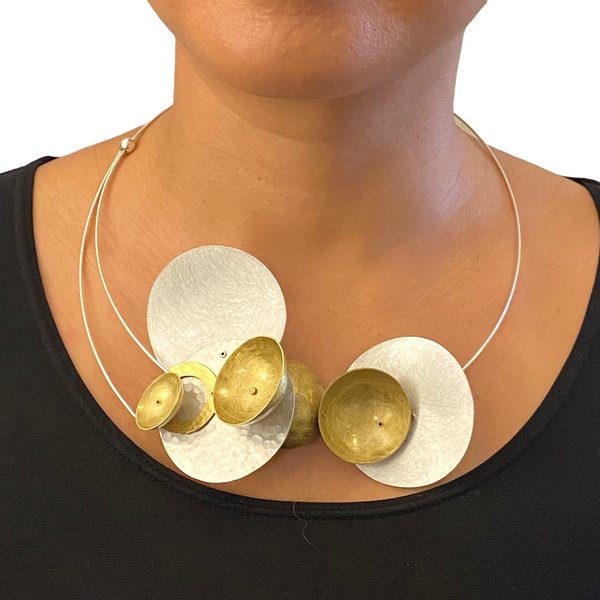 SKY Wow Factor Mixed Metal Structrual Statement Necklace with Front Closure from the SCULPTURE Collection