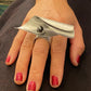 BREAK Double Wave Cross Finger Adjustable Ring with simulated Pearl from the WATER Collection
