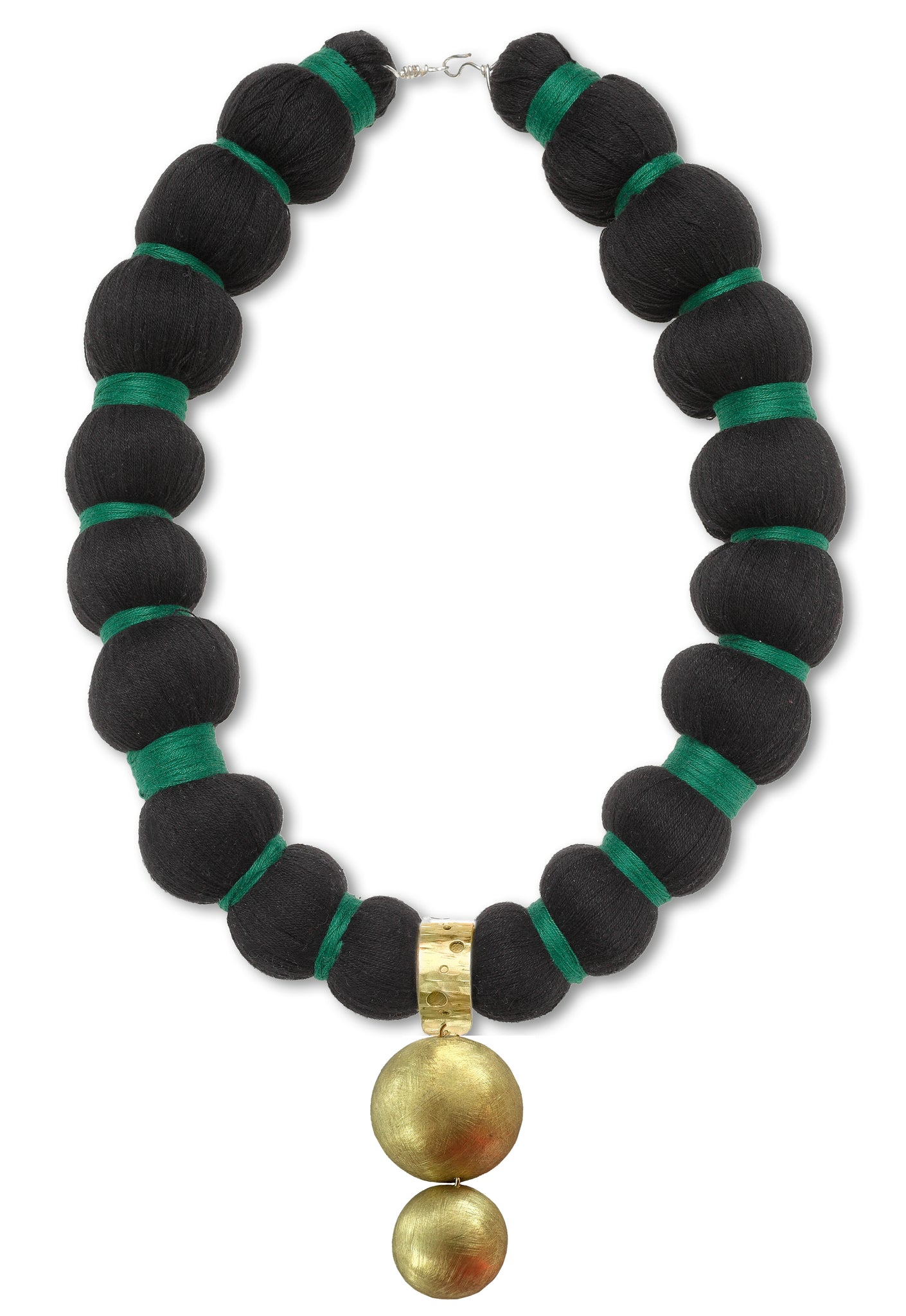 Pom -Necklace - Thick Black w/Green 28"