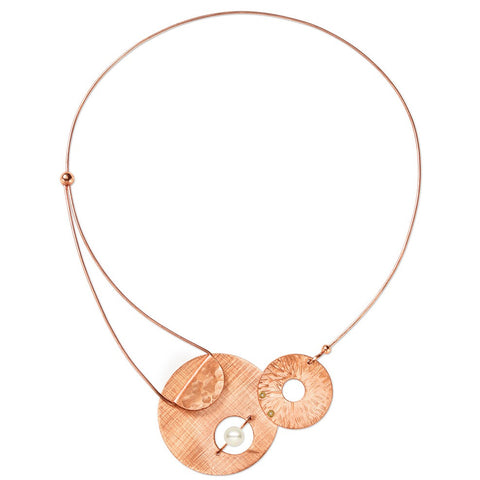 AXIS 2 Small Artistic Metal Statement Necklace with Front Closure from the LIMINAL Collection with Simulated Pearl or Jade option