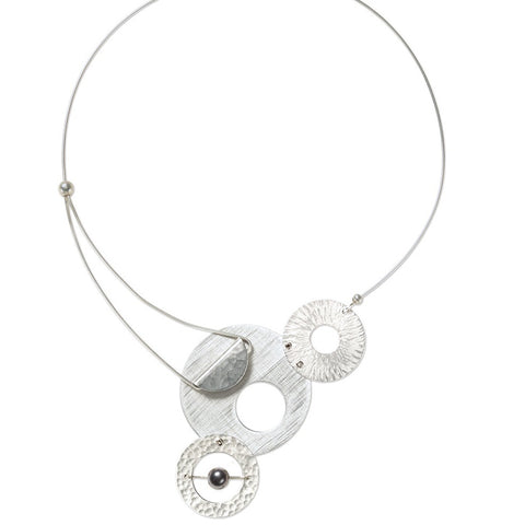 AXIS 3 Medium Sized Artistic Metal Statement Necklace with Front Closure from the LIMINAL Collection with Simulated Pearl or Jade option