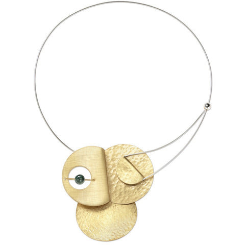 AXIS FOLD Medium Metal Focal Statement Necklace with Front Closure from the LIMINAL Collection with Simulated Pearl or Jade option