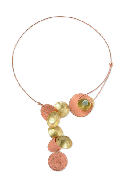 CLOUD Asymmetrical Dangling Mixed Metal Statement Necklace with Front Closure from the SCULPTURAL Collection with Simulated Pearl or Jade option