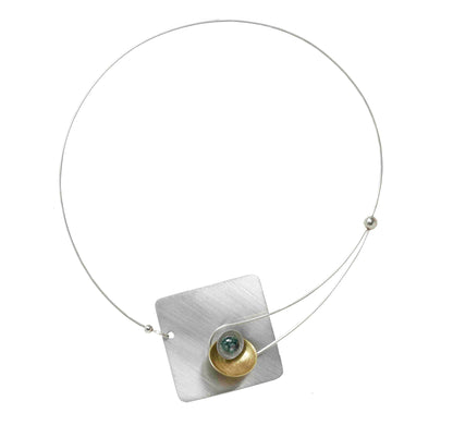 GEOMETRIC STUDIES | DAWN Small Angular Metal Necklace with Guatemalan Jade