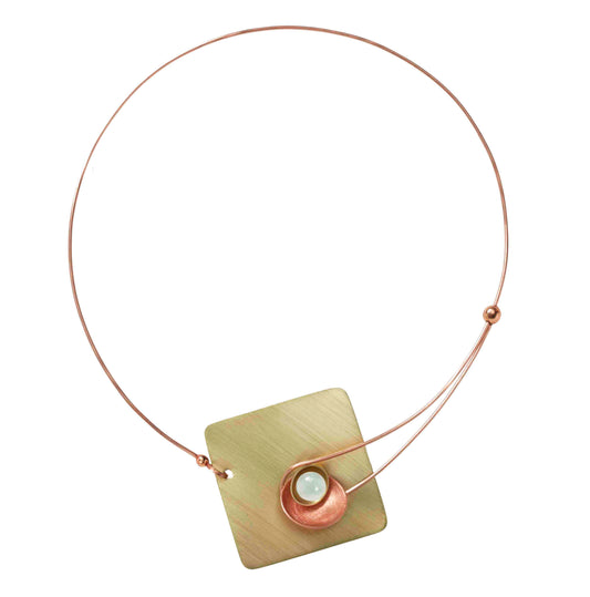 GEOMETRIC STUDIES | DAWN Small Angular Metal Necklace with Guatemalan Jade