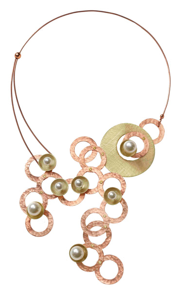 RIVER Centerpiece Focal Statement Necklace from the SCULPTURAL Collection with Simulated Pearl and Jade options