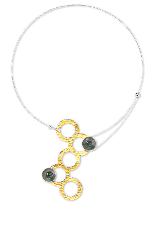 GEOMETRIC STUDIES | STREAM Cascading Metal Disc Necklace with Guatemalan Jade
