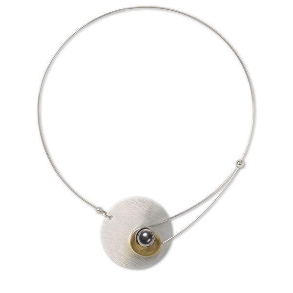 SOLSTICE Best Selling Elegant Small Angular Metal Necklace from the SCULPTURAL Collection with Simulated Pearl or Jade option