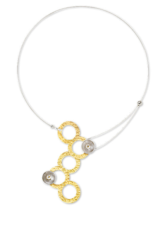 STREAM Small Cascading Mixed Metal Necklace from the SCULPTURAL Collection with Simulated Pearl or Jade option