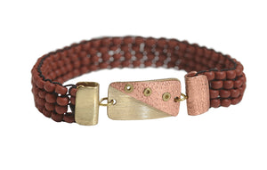 Beaded Brac 1/2" Brown bds w/Brs & Cpr Triangles