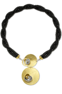 WAVE Grey Czech Glass Hand-Sewn Front Closure Necklace with Aluminum & Brass from the BEADED Collection