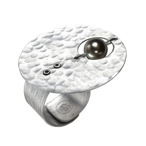 AXIS Cross Finger Adjustable Metal Ring with Suspended Bead from the LIMINAL COLLECTION