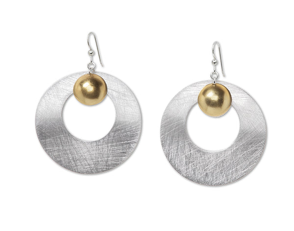 PETAL Round Disc Mixed Metal Metal Dangle Earrings from the SCULPTURAL Collection