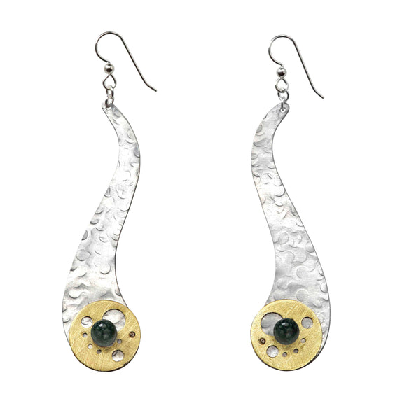 CASCADE -  Long Elegant Dangling Wave insipred earrings with simulated pearl from the WATER Collection
