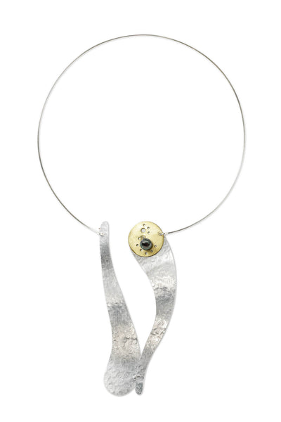 FLOW Opposing Wave Modern Over the Head Metal Necklace from the WATER Collection