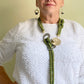 RAIN Dramatic Four Strand Czech Glass Hand-Sewn Lariat Necklace in Turquoise or Olive with Mixed Metals from the BEADED Collection