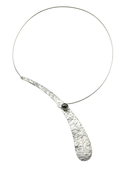 EBB  Simple, off-center single wave necklace with simulated pearl and front clasp from the WATER Collection