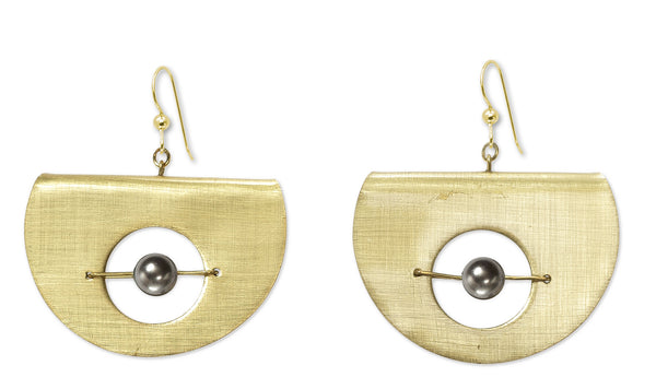 AXIS FOLD Contemporary Metal Dangle Earrings with Suspended Stone from the SCULPTURAL Collection