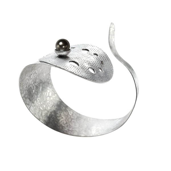 RIPPLE Ocean Inspired Aluminum Spiral Cuff with simulated Pearl from the WATER Collection