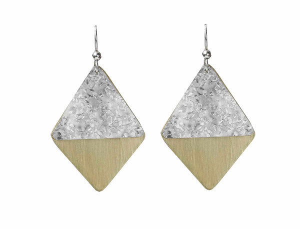 TRUST Diamond Shaped Mixed Metal Dangle Earrings from the SCULPTURAL Collection