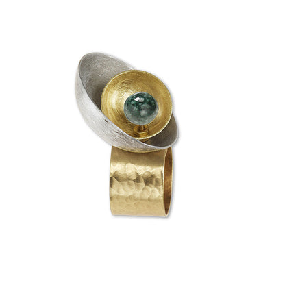 GEOMETRIC STUDIES | BARK Tall 3D Sculptural Ring with Jade
